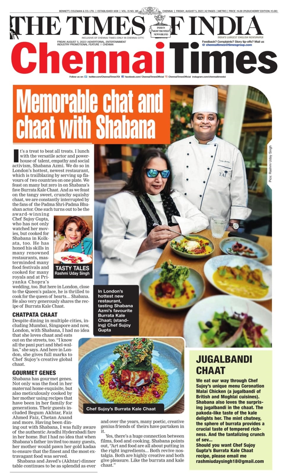 Memorable chat and chaat with Shabana