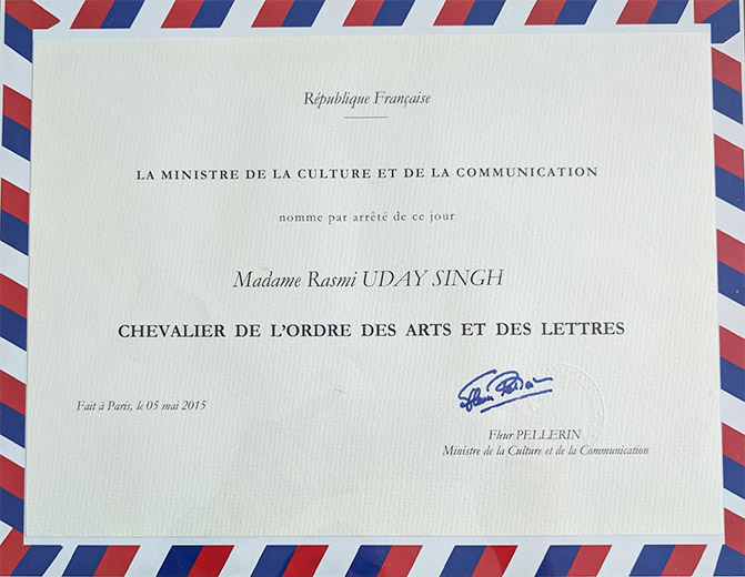 Chevalier De L Orde Des Arts Et Des Lettres 5th May 2015